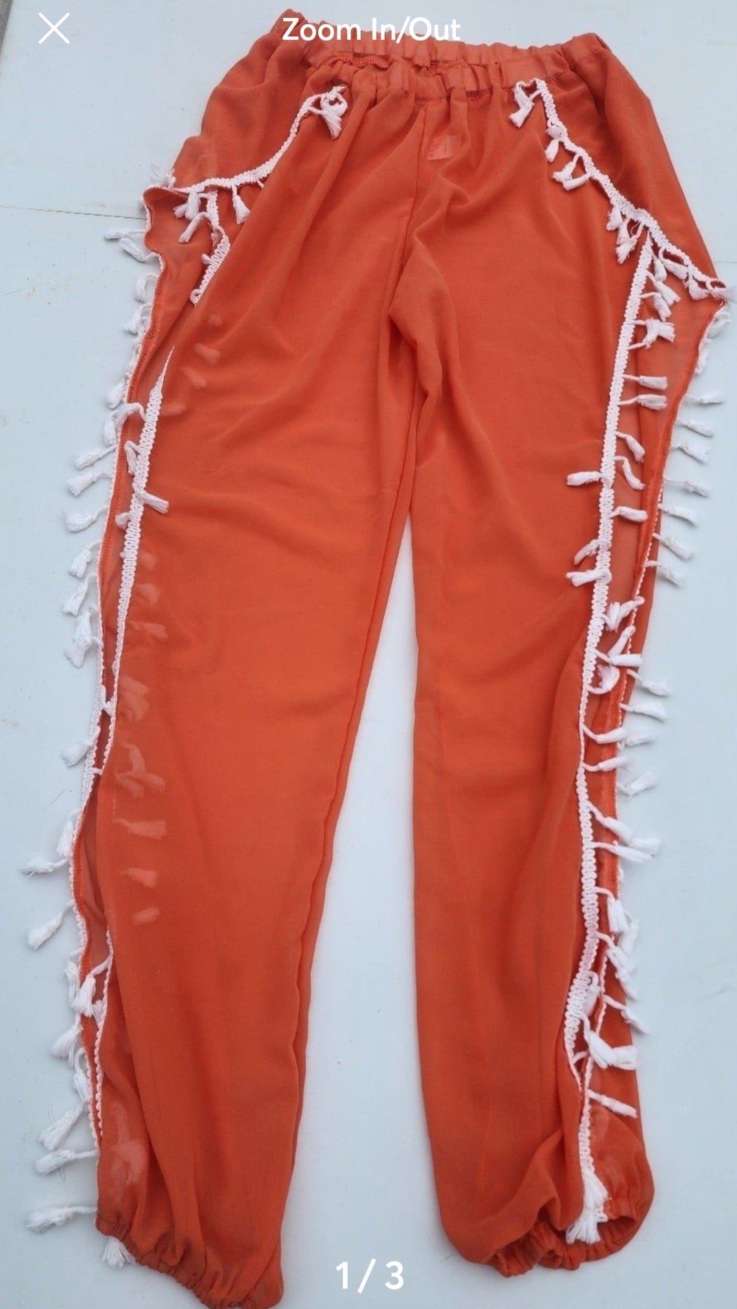 Women Orange & White Tassel - Trim Side - Slit Harem costume Pants - Medium - I Bought a Yard Sale