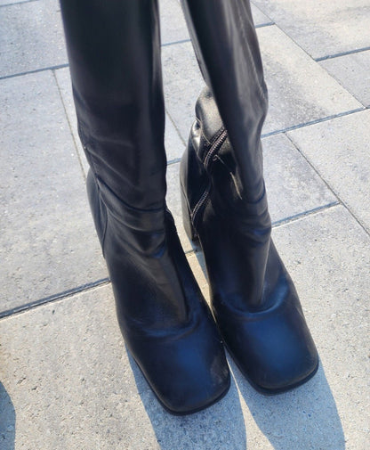 Women's Black Leather Boots - I Bought a Yard Sale