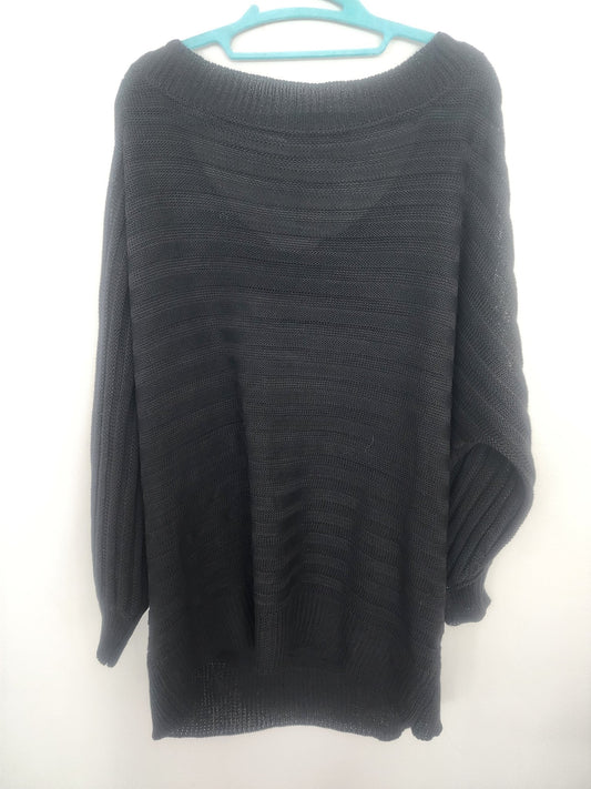 Women's Black Oversize 2XL Dolman Sleeve Sweater - Batwing Pullover Knit Top - I Bought a Yard Sale