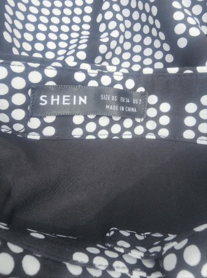 Women's Button DOWN bĺouse Faux leather top part white dots - I Bought a Yard Sale