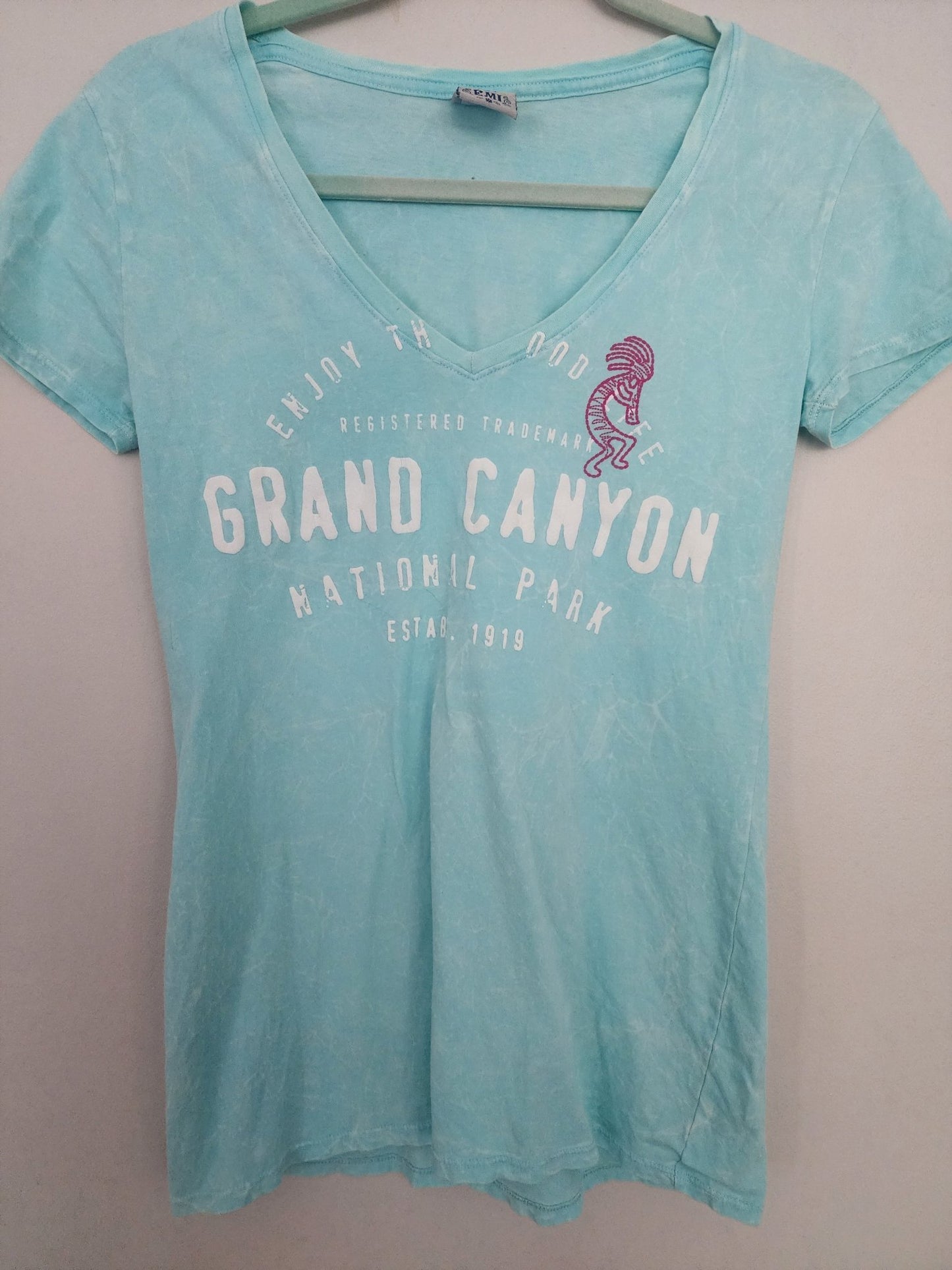 Women's Grand Canyon Print Cotton Enjoy the Good Life Shirt Sz M light blue in good condition Measurements laying flat Pit to pit 15" Top to bottom 26" Sku seagrn4 - I Bought a Yard Sale