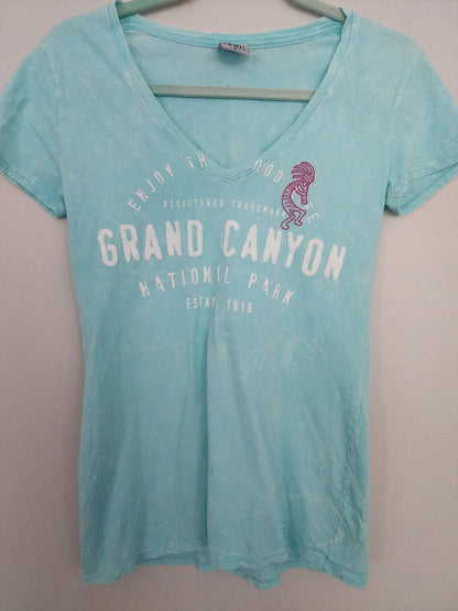 Women's Grand Canyon Print Cotton Enjoy the Good Life Shirt Sz M light blue in good condition Measurements laying flat Pit to pit 15" Top to bottom 26" Sku seagrn4 - I Bought a Yard Sale