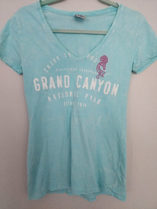 Women's Grand Canyon Print Cotton Enjoy the Good Life Shirt Sz M light blue in good condition Measurements laying flat Pit to pit 15" Top to bottom 26" Sku seagrn4 - I Bought a Yard Sale