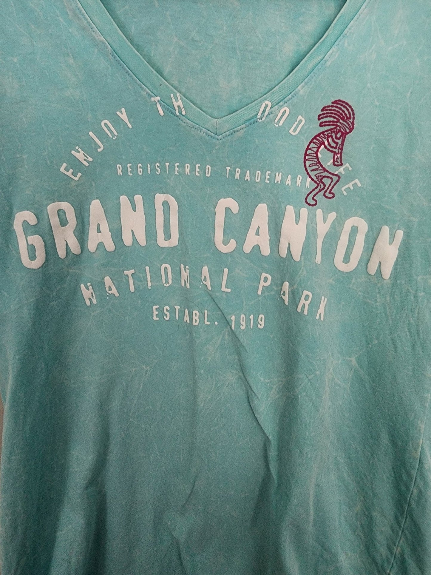 Women's Grand Canyon Print Cotton Enjoy the Good Life Shirt Sz M light blue in good condition Measurements laying flat Pit to pit 15" Top to bottom 26" Sku seagrn4 - I Bought a Yard Sale