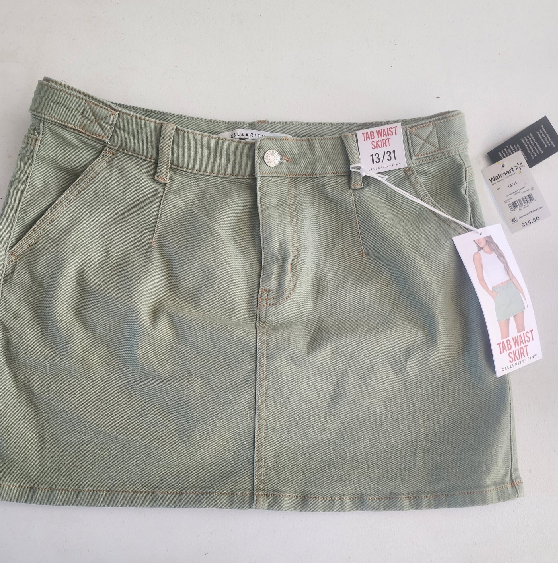 Women's New Green Denim Skirt 13/31 by Celebrity Pink 14.75" long waist 31" - I Bought a Yard Sale