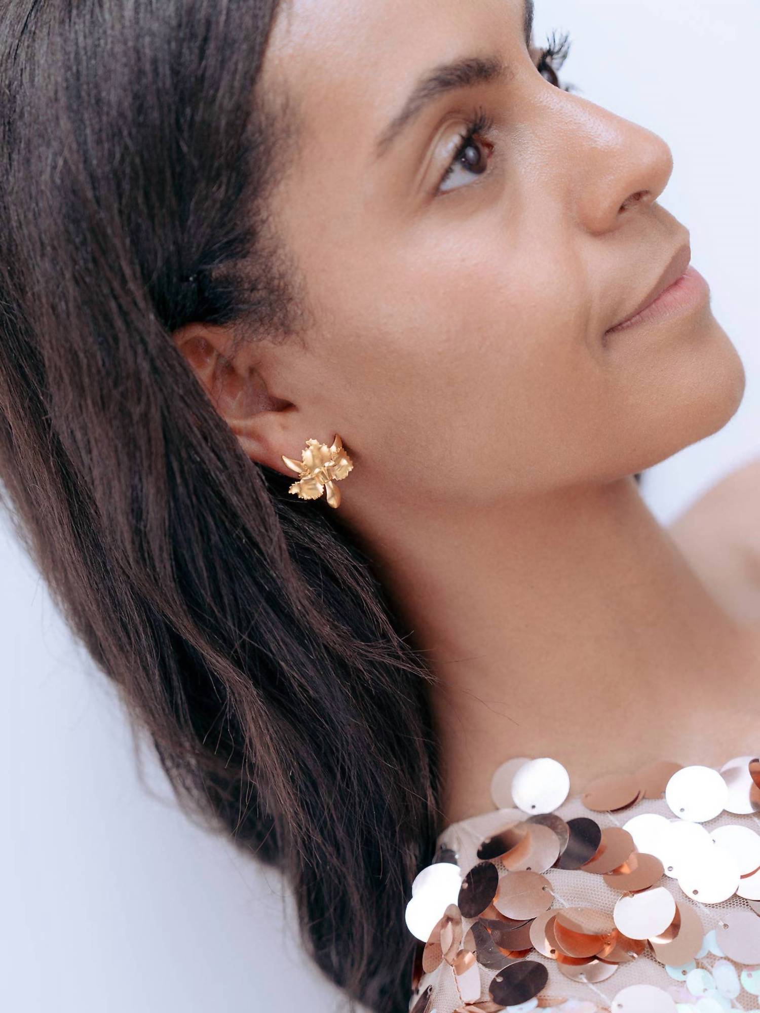 Women's Tiny Golden Orchid Earrings - I Bought a Yard Sale