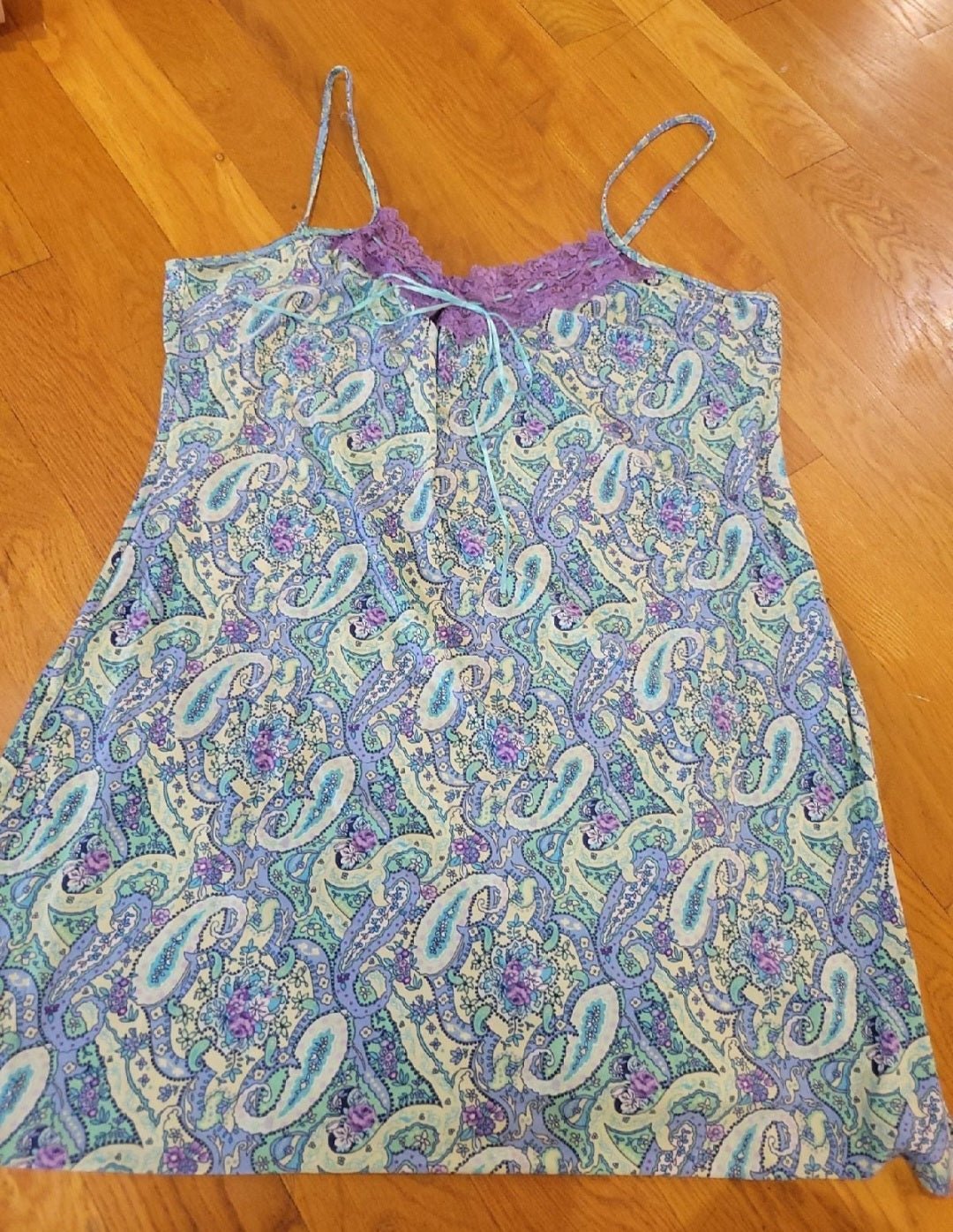 Women's XL Night gown by Secret Treasures Paisley design purple blues green - I Bought a Yard Sale